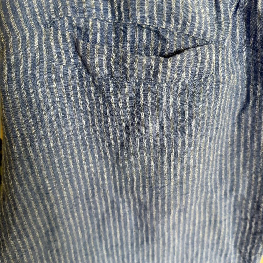 FLAX Blue Striped Linen Capri Pants - Picture 3 of 8